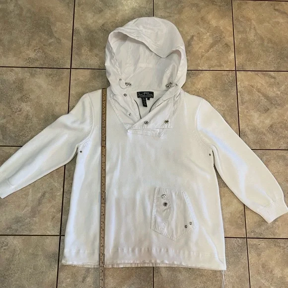 Lauren Ralph Lauren gently used three-quarter sleeve white sweater w hood - Picture 3 of 5